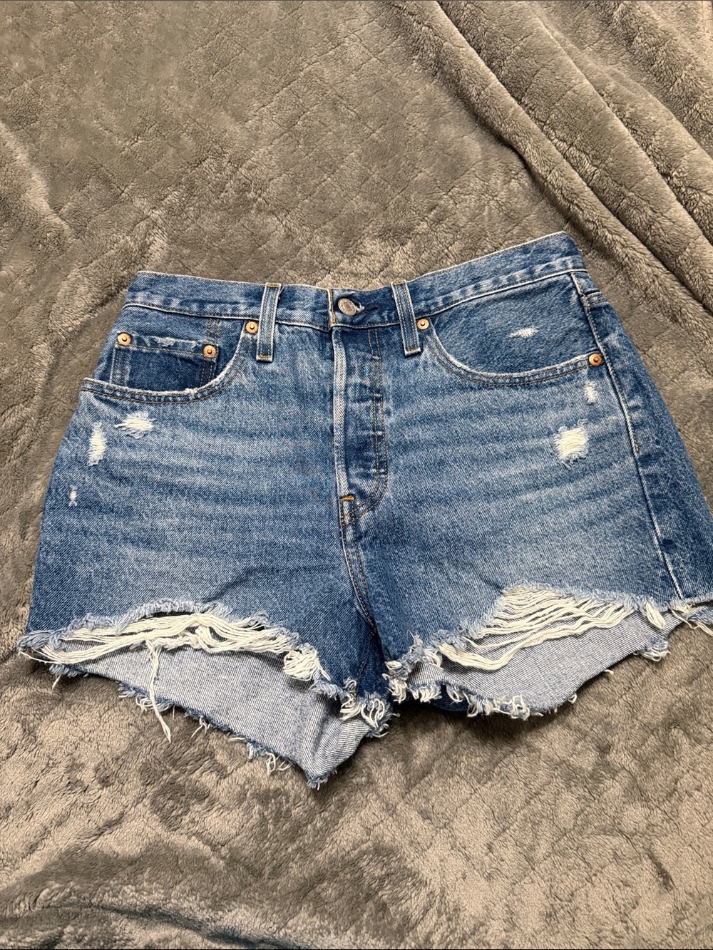Levi's Blue Distressed High-Rise Denim Shorts